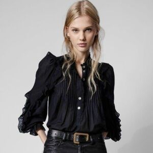 Zadig & Voltaire Timmy Tomboy Ruffled Black Blouse Top size XS